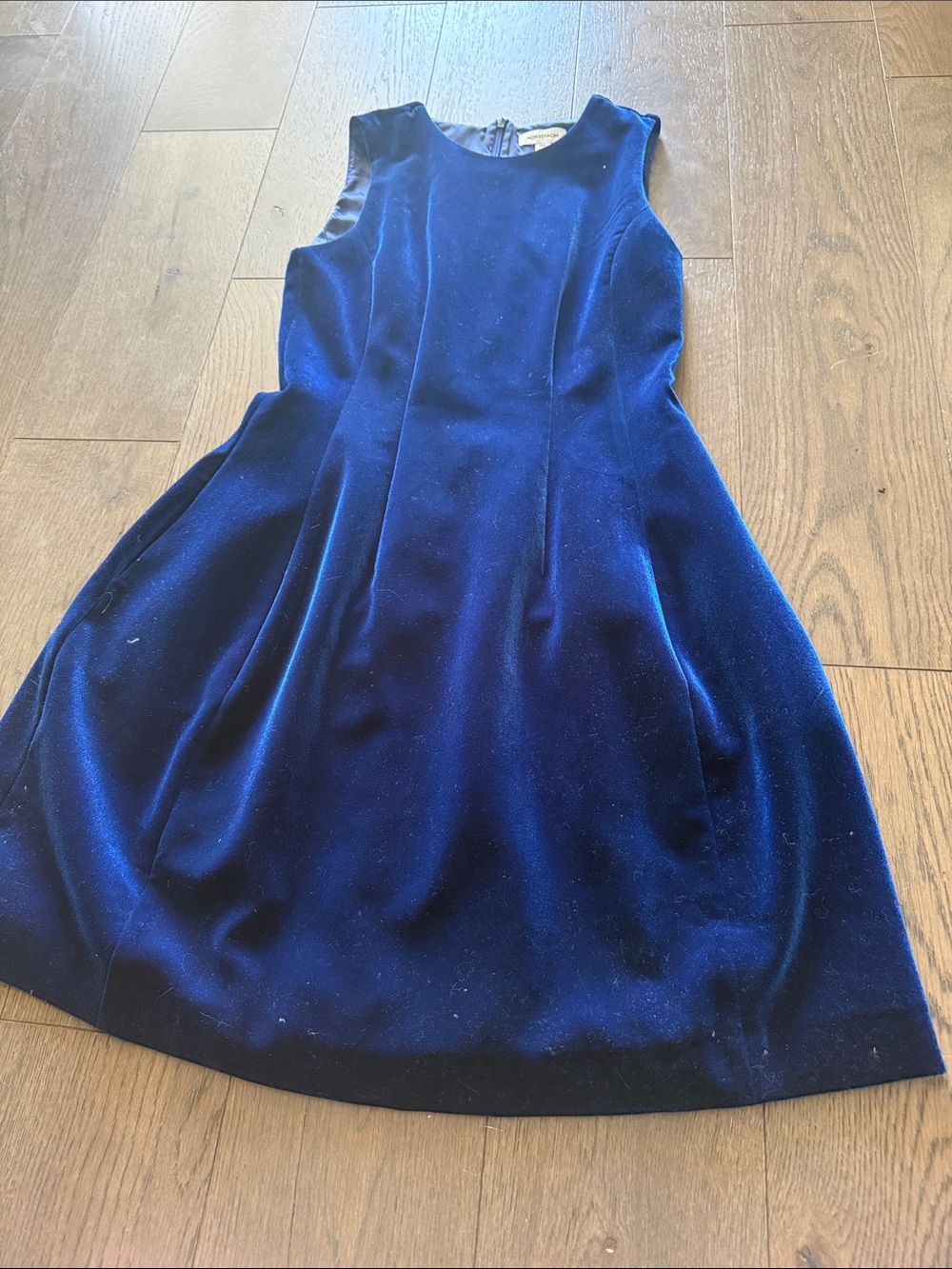 Nordstrom Sleeveless Velvet Fit-and-Flare Dress in Navy Blue